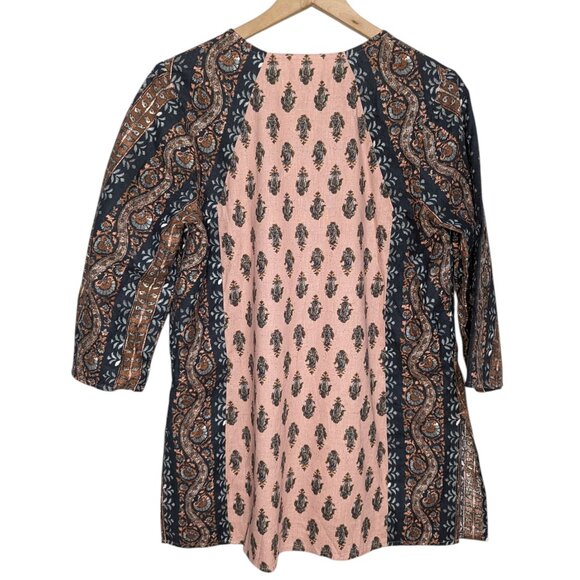 Pure J. Jill Linen Blend Folkloric Stamped Women’s Pink India Floral Tunic MedP - Picture 3 of 4